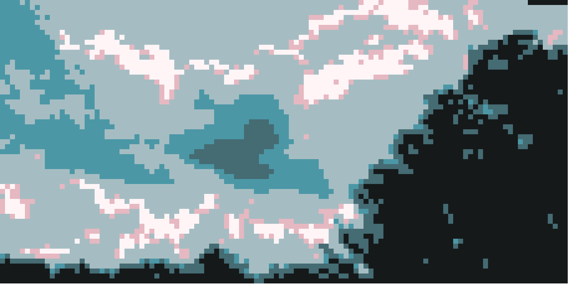 A pixel art image of a tree and sky.